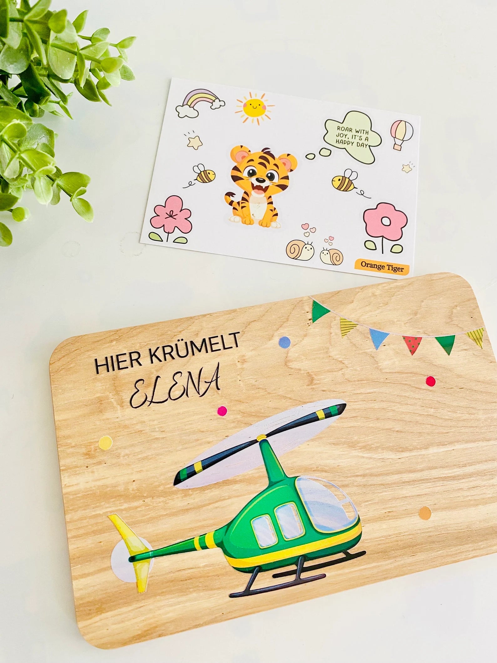 bread board with green and yellow helicopter 