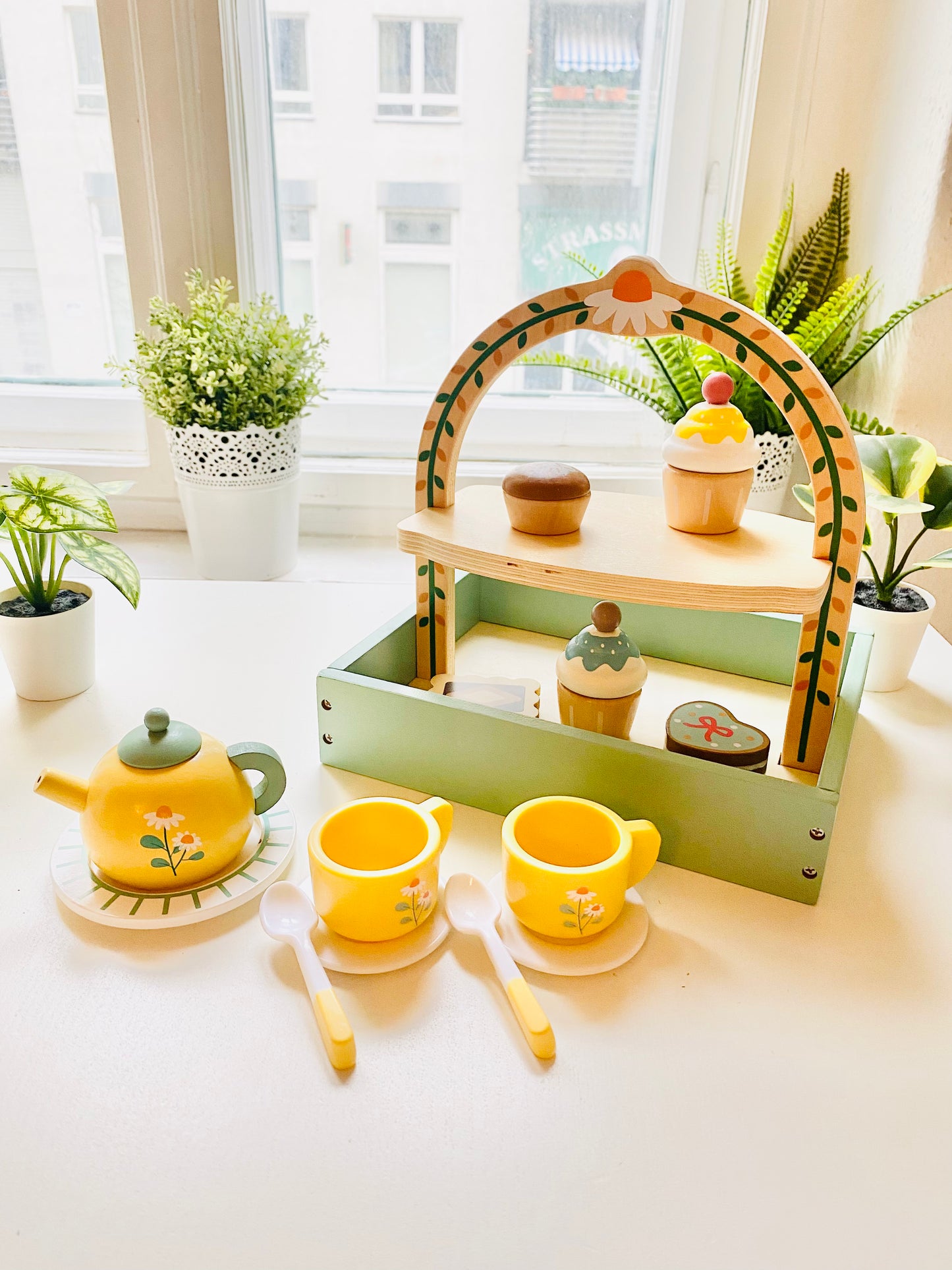 wooden tea set,Coffee Time play set, tea set for toddlers, tea set