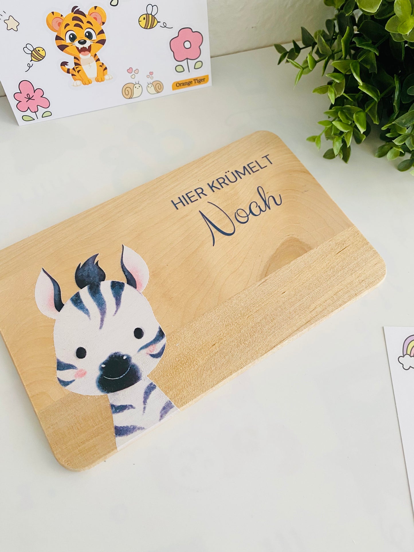 Personalised wooden breakfast board with Zebra animal print.